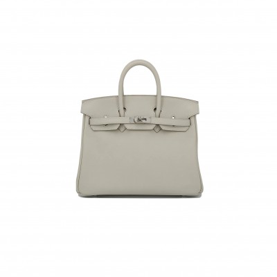 HERMÈS MASTER BIRKIN 25 SWIFT LEATHER PEARL GREY SILVER BUCKLE H049362CK25 (25*20*13cm)